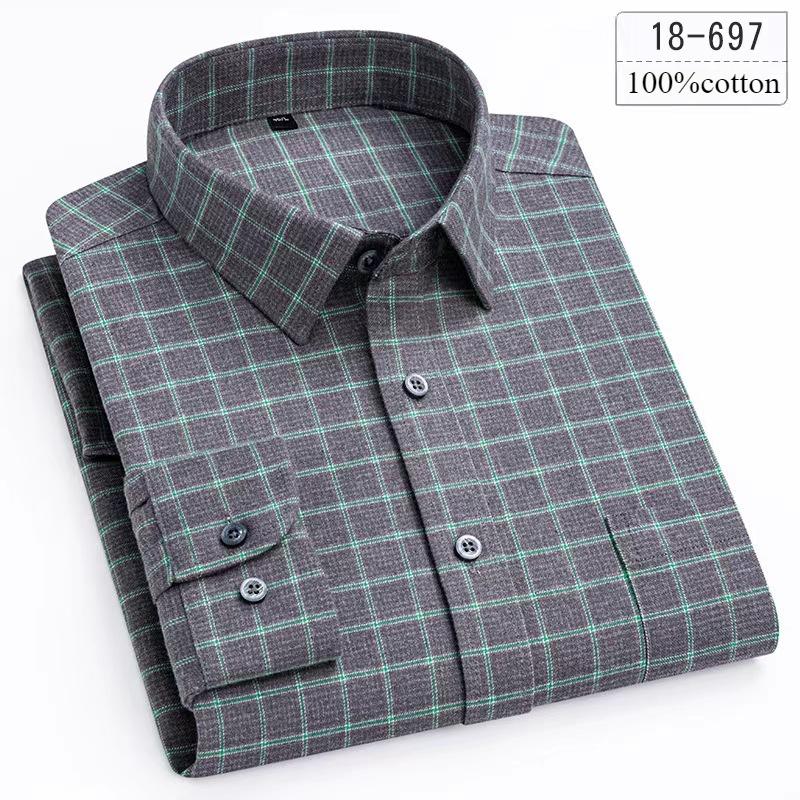 Luxury High-quality100%cotton Houndstooth Full Shirts for Men Slim Fit Casual Shirt Long-sleeve Plaid Soft Designer Clothes Ropa