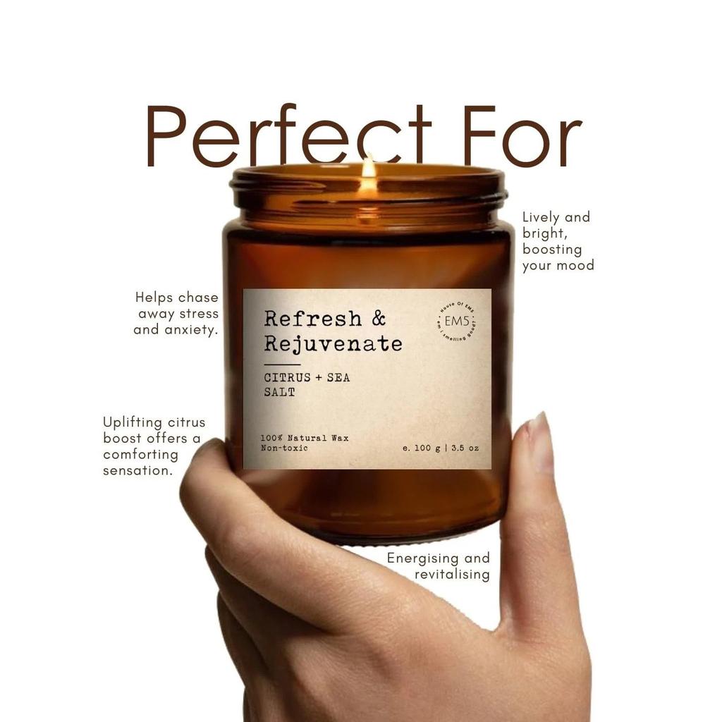 Scented Candles Set of 4 Natural Wax | Sleep- Focus-Relax-Refresh 100g | 30Hrs