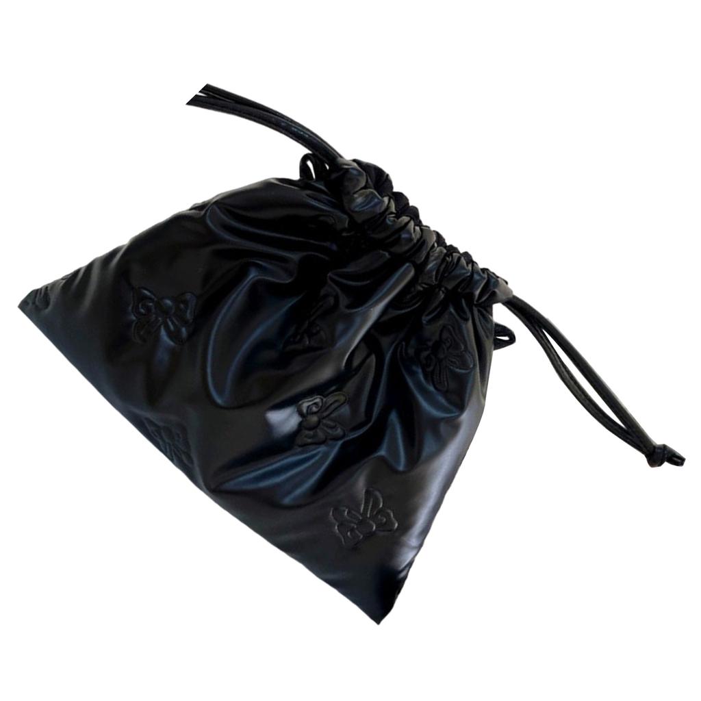 Chic Bowknot PU Leather Pouch Bag Practical Drawstring Closure PU Bag Convenient Makeup Jewelry Storage Pouches