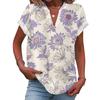 Damen Lässige Mode V-Ausschnitt Knopf Floraler Druck Kurzarm Top