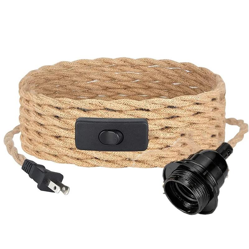 4.5M Vintage Style Hemp Rope Pendant Light Cord Kit EU US UK Plug Switch E26 E27 Lamp Holder for Simple Pendant Light Decoration