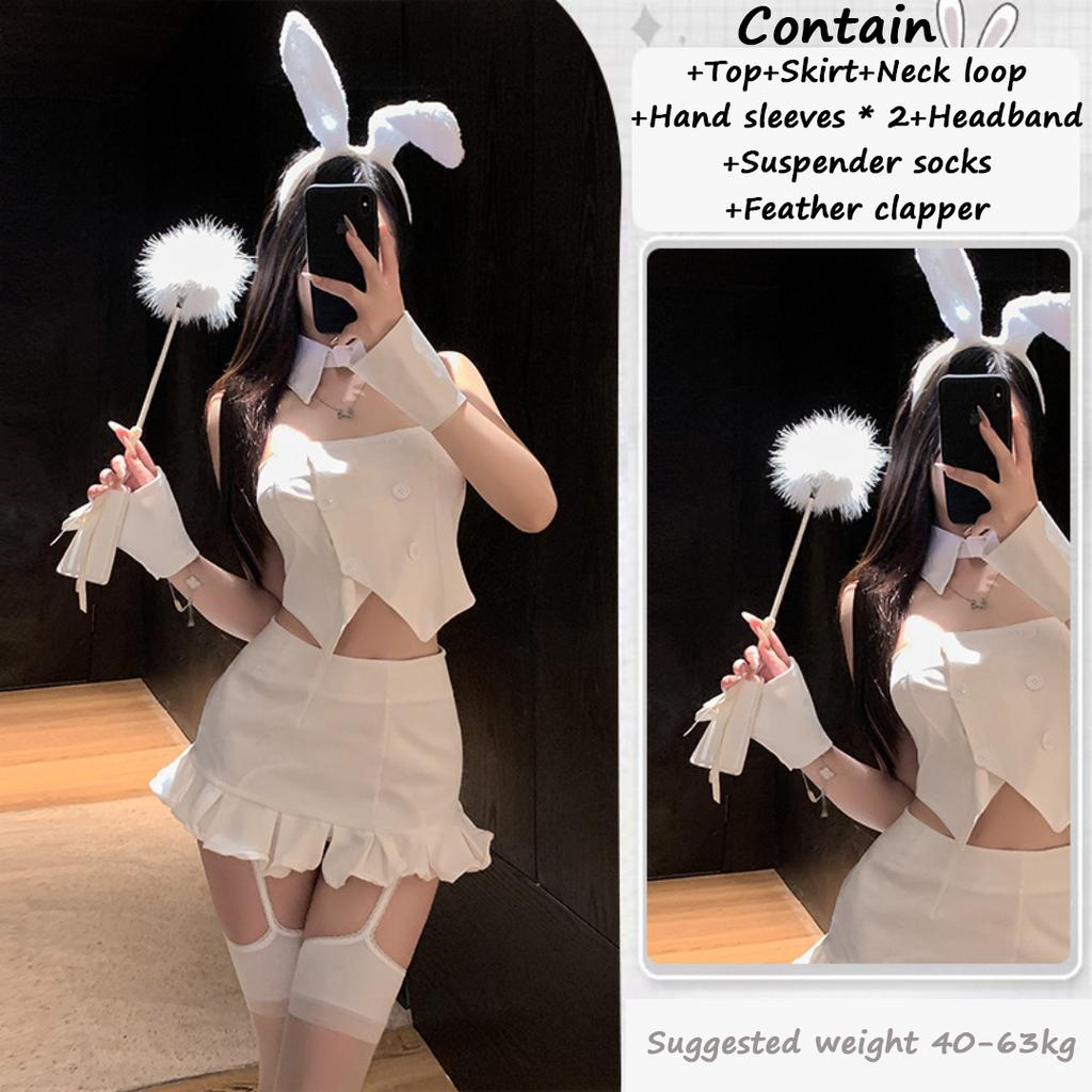 Sexy Bunny Girl Cosplay Uniform Plush Rabbit Ears Headwear Outfits Costumes Halloween Nightclub Sweet Women Fashion Mini Dress