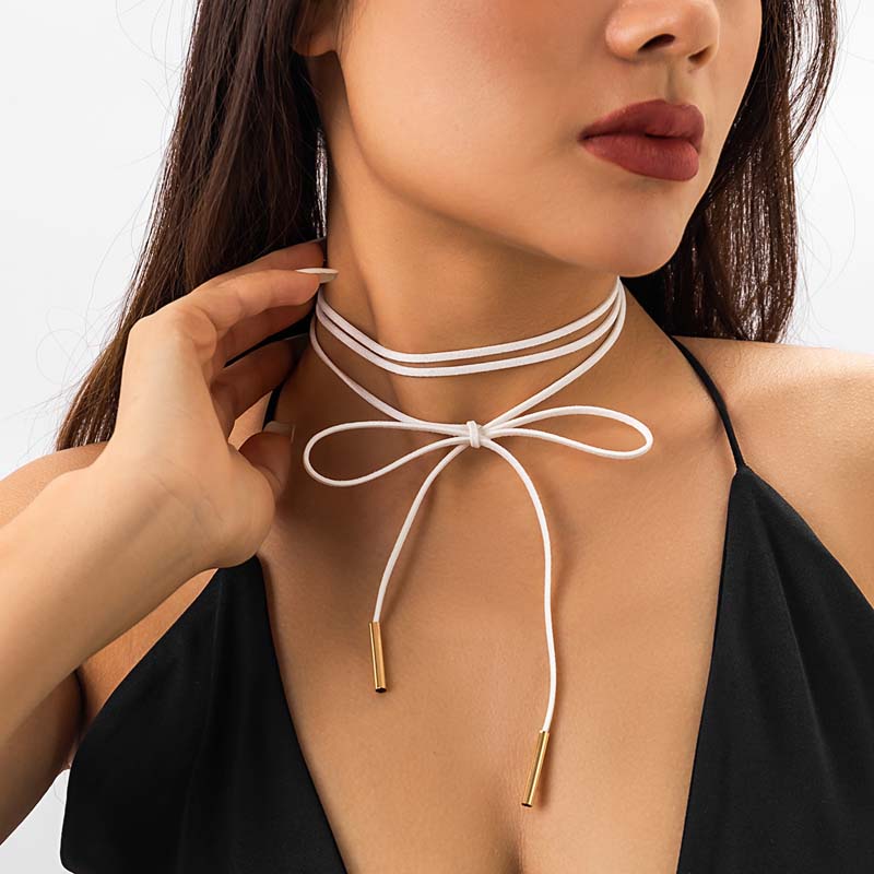 Vintage Black Velvet Bowknot Choker Necklace for Women Elegant Weave Knotted Bowknot Long Adjustable Rope Chain Y2k Jewelry