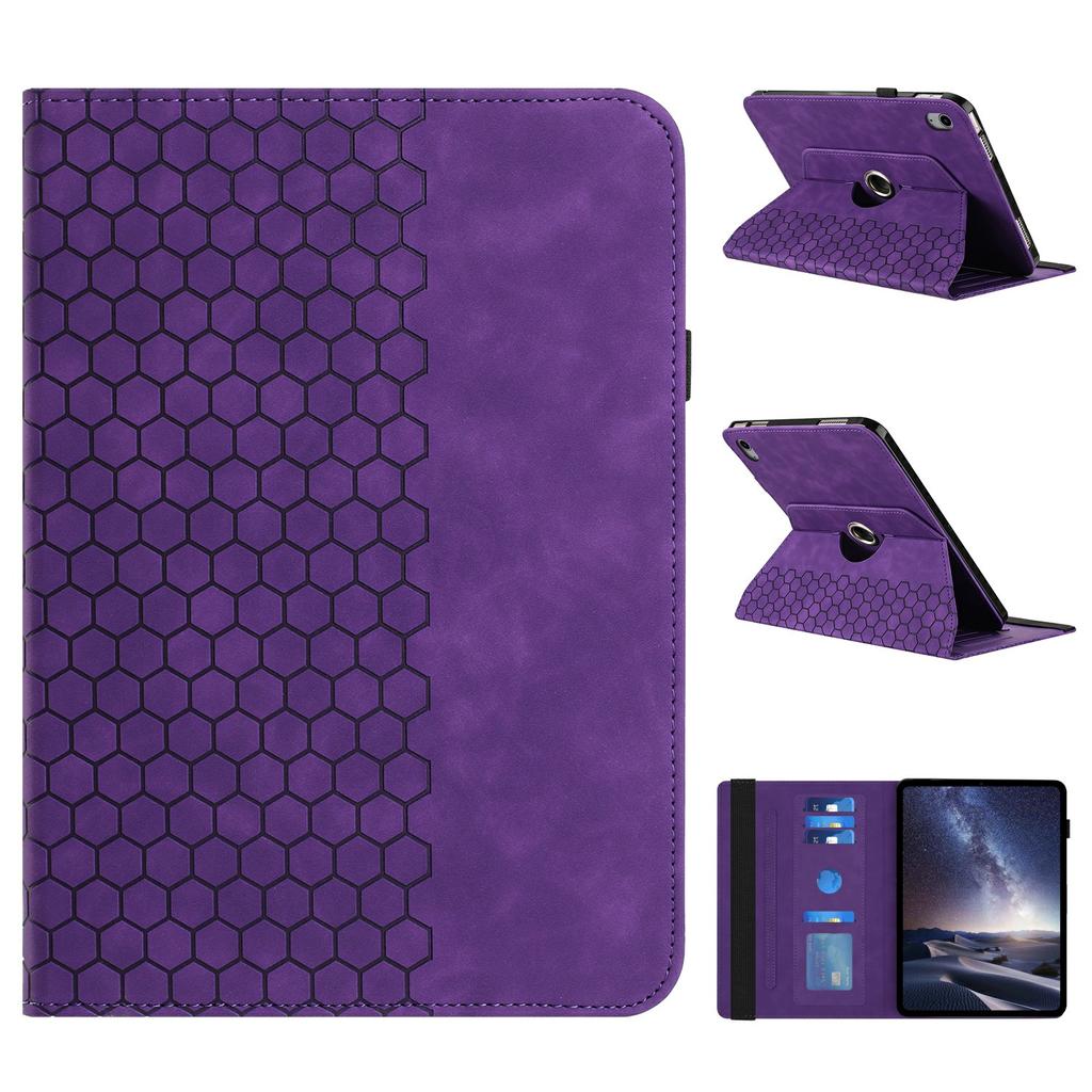 For iPad 10.9 (2022) Leather Case Rotatable Honeycomb Imprinted Shockproof Tablet Cover with Stand