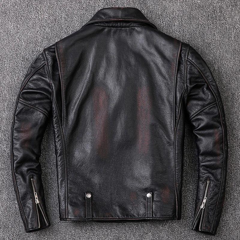 Chinese Size Men Leather Jacket Turn Down Collar Vintage Leather Jacket For Men Jackets Natural Cowhide Male Coat Autumn