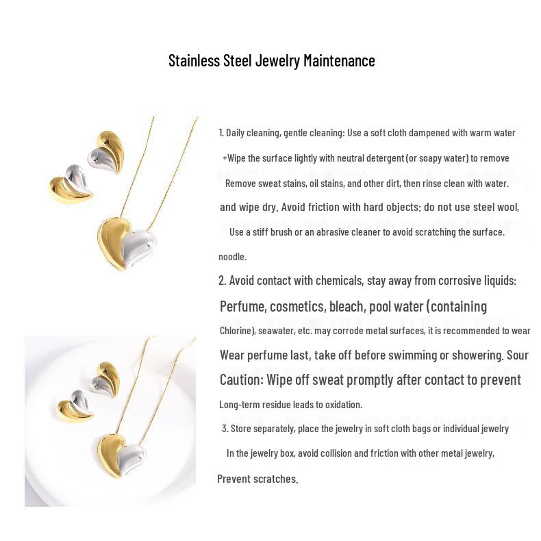 European & American Cross-Border Heart Titanium Steel Necklace & 18K Gold-Plated Heart Earrings - Fashionable & Luxurious