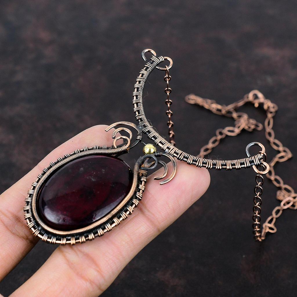 Roter Feuer Labradorit Kupfer Halskette Kupferdraht gewickelter Schmuck Handgefertigte verstellbare Halskette Edelsteinschmuck zum Geschenk Drahtwickel-Halskette