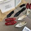 XINZHOU French Temperament Pointed Bow Single Shoes Women's 2025 New Spring Red Flat Mary Jane Shoes