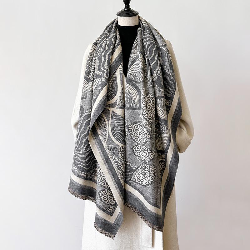 Light Luxury Thickened Imitation Cashmere Scarf Leaf Tassel Premium Scarf Women's Shawl