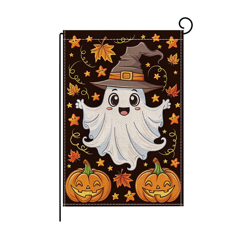 Halloween Garden Flag Colorful Checkered Watercolor Print Outdoor Courtyard Decoration Flag Cute Ghost