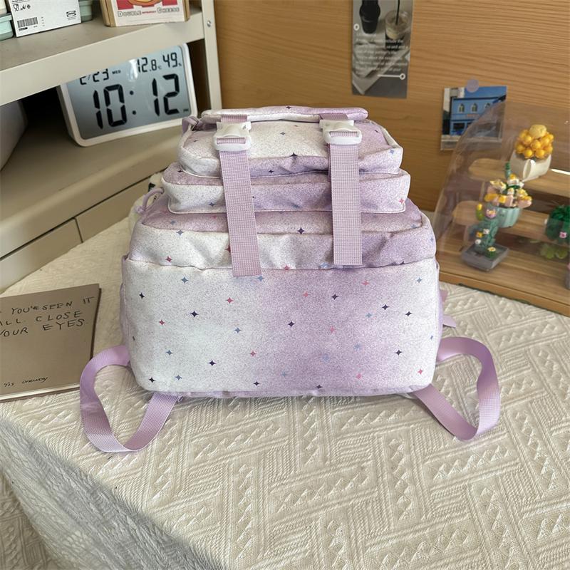 Color Block Women's Backpack Student Schoolbag Large Capacity Star Print Backpack