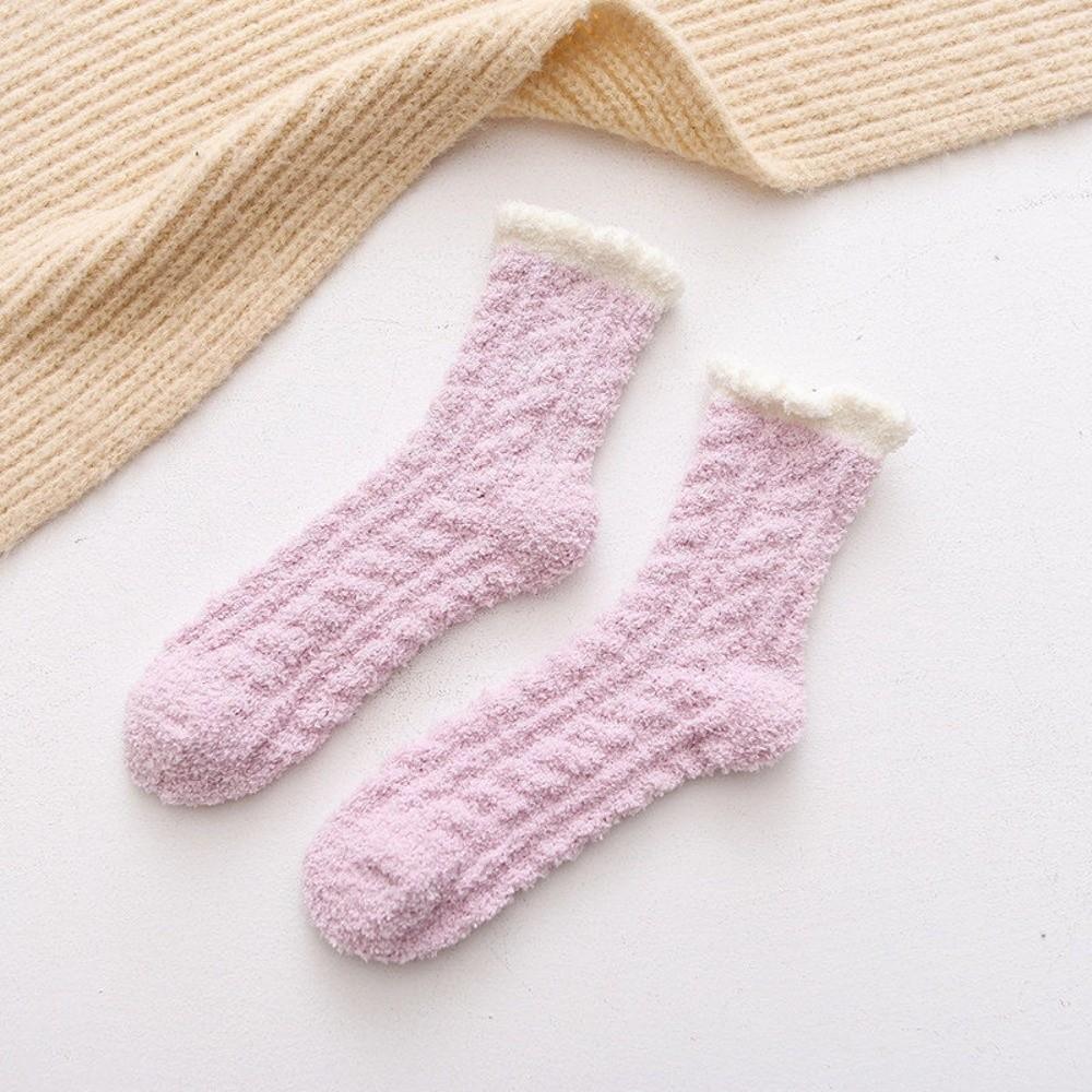 

Breathable Coral Fleece Socks for Women Thickened Home Fur Postpartum Sock For Autumn and Winter фиолетовый