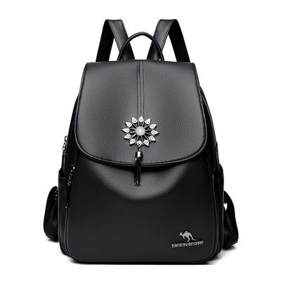 Mochila com borla de grande capacidade, bolsa de couro macio para estudantes, mochila feminina antifurto de viagem tipo concha