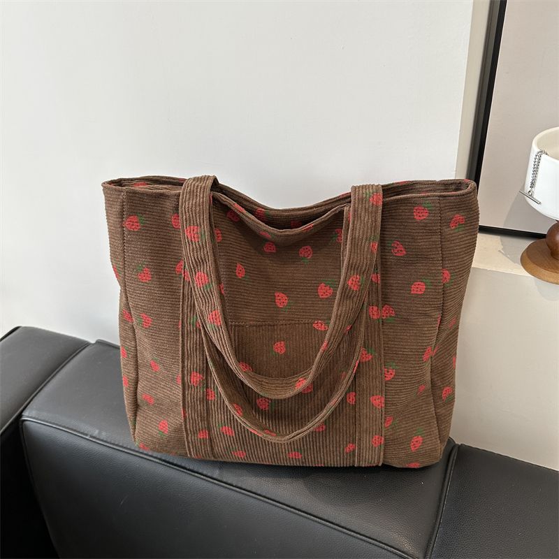 

Универсальная вельветовая сумка-тоут с принтом 2025 новая сумка для хранения большая вместимость на плечо для переезда холщовая сумка сумка сумка коричневый