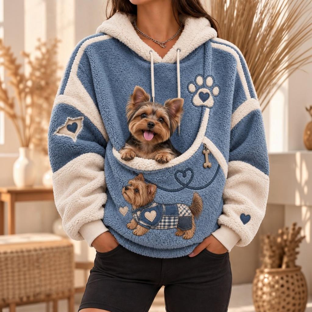 Women's Hoodie with Front Pet Pouch for Small Cats and Dogs, Pullover Sweatshirt
