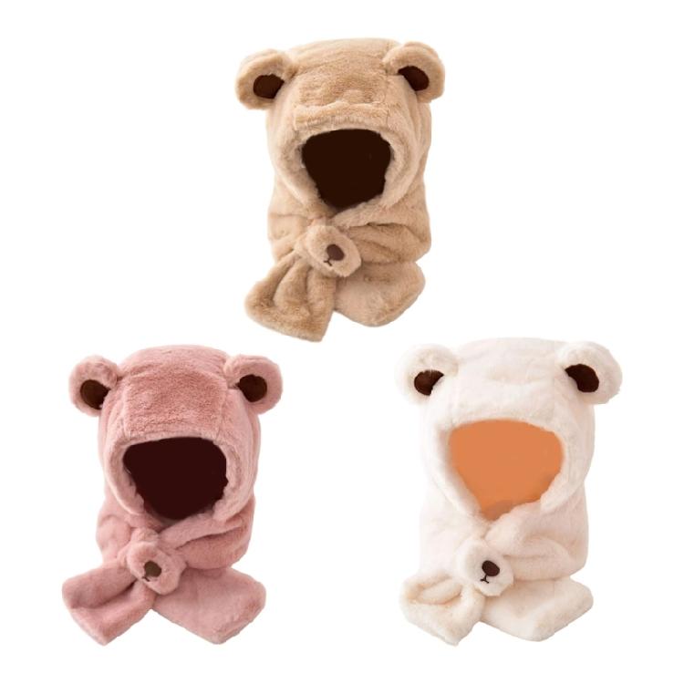 Machine Washable Plush Earflap Cap For Toddlers Kids Cute Bear Decor Thicken Fit