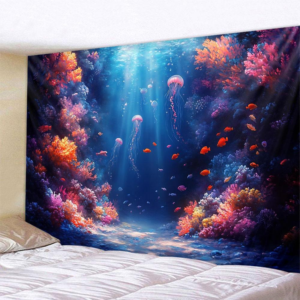 Jellyfish landscape tapestry wall hanging psychedelic underwater world Bohemian home decoration Kawaii hippie room art mural