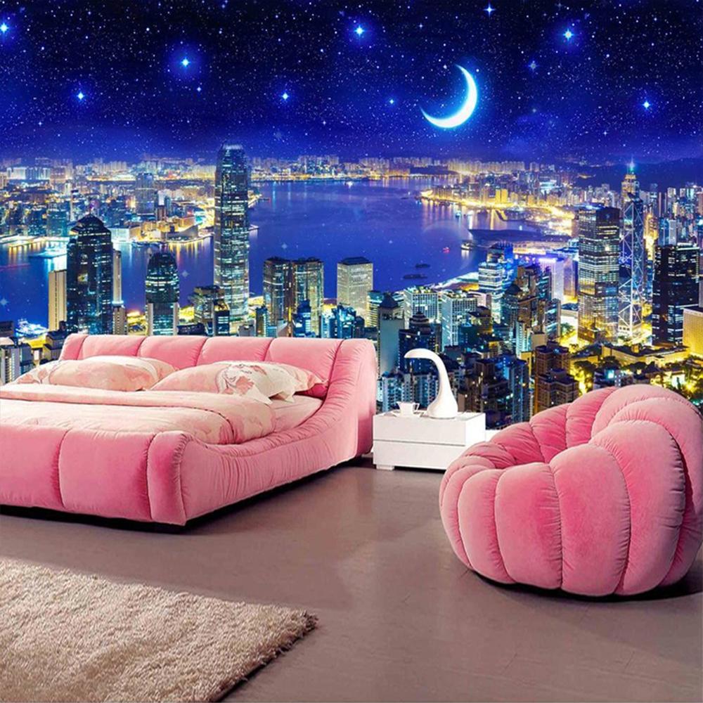 Size 3d Wall Mural City Building Night View 3d Wallpaper Living Room Bedroom Study Room Wall Mural Decor