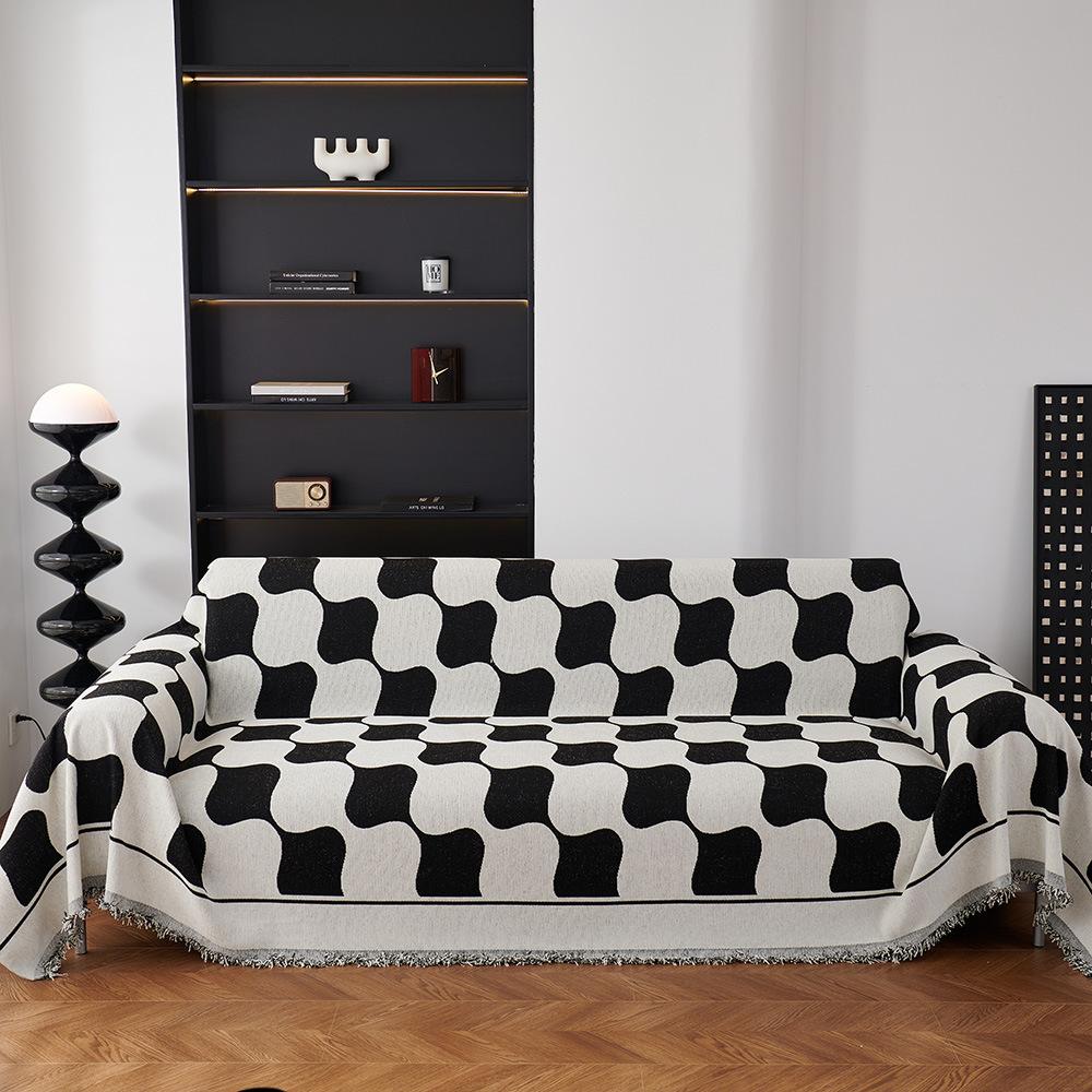

Glass Pattern Chenille Sofa Towel Soft Comfortable Four Seasons General Fabrics Chessboard Grid Modern Simple All Wrapped Cover 180*130