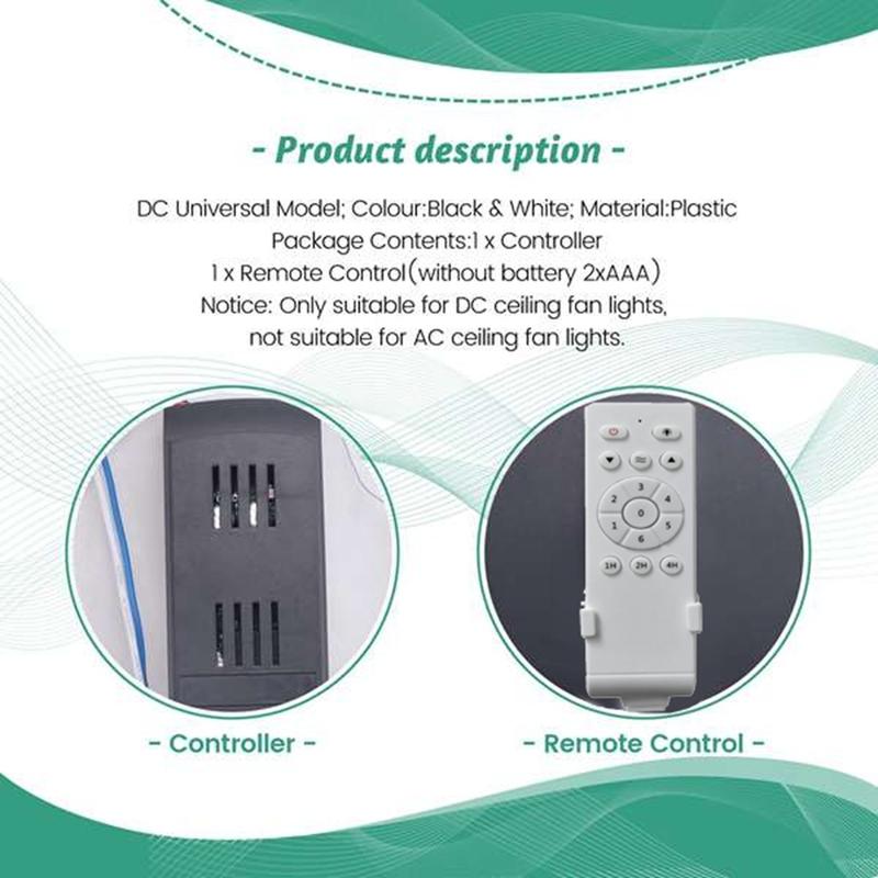 Kit de Control Remoto Universal para Ventilador de Techo Bajo Voltaje 40w DC Controladores Driver para Luz de Ventilador 6 Velocidades y Temporizador Remoto