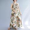 Plus Size Women Summer Retro Floral Print Sleeveless Dress Round Neck Cotton Linen Loose Long Maxi Dresses