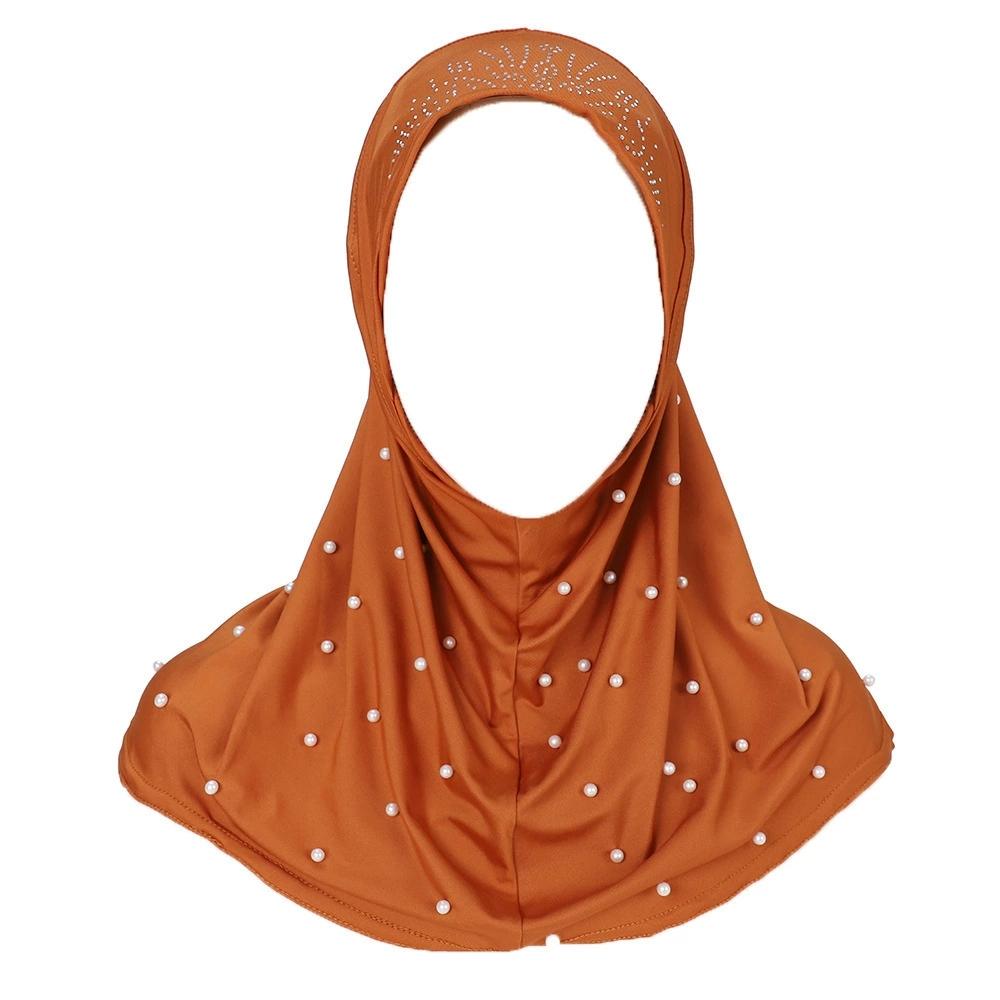 Women Pearl Decorated Hijab Scarf Shimmer Edge Shawl Women Soft Premium Jersey Hijab Turban Islam Solid Color Headscarf