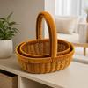 2 Pieces Handwoven PP Shopping Basket Multifunctional Wicker with Handle Washable
