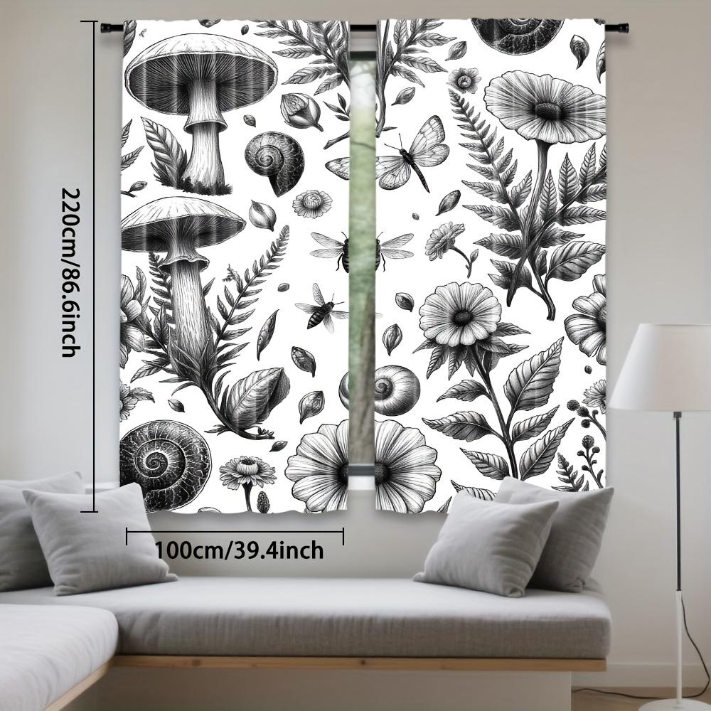 2pcs   Elegant Boho Mushroom Pattern Curtains Polyester Light Filtering Rod Pocket Design for Living Room Bedroom Office Machine
