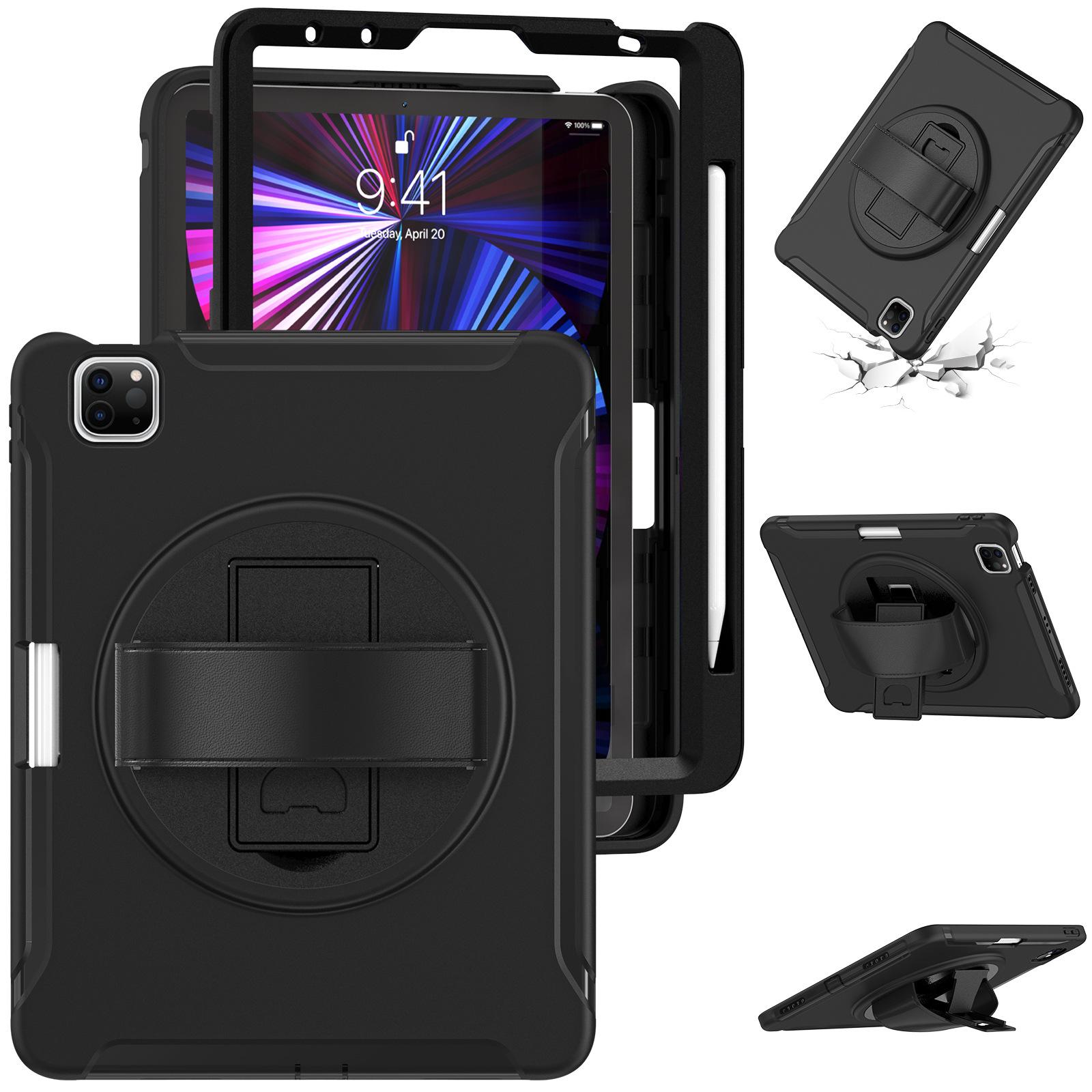 Hoesje Voor iPad Pro 11 13 M4 M2 Robuust Heavy Duty Schokbestendig Cover iPad 12.9 Air 3 4 5 6e 10.9 Funda Kickstand Handvat Shells iPad 10th Gen 10.9 zwart