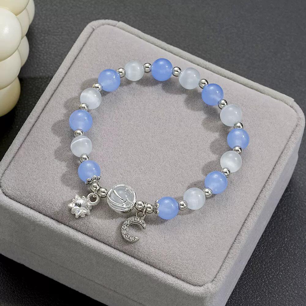 Nischendesign Sternkette Quastenarmband für Frauen Fantasie Blaue Kristallperlen Elastisches Seilarmband Beste Freundin Schmuck Geschenke