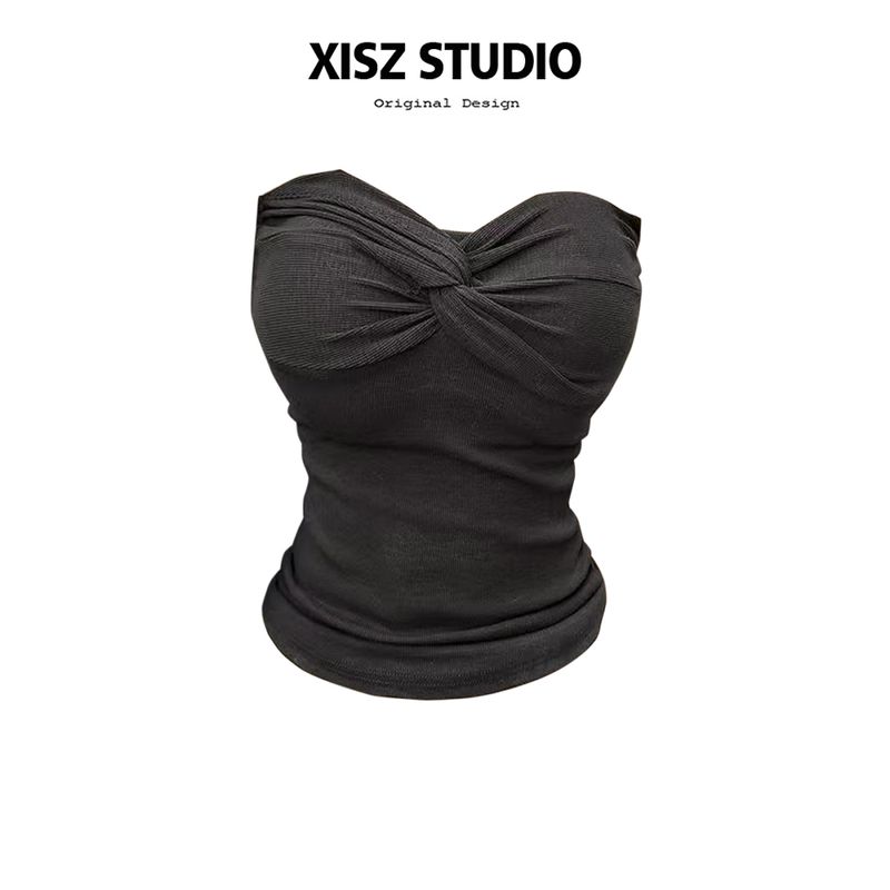 

Pure Desire Gyaru Style Twist Bustier Vest Women Spring and Summer Slim fit Slimming Inner wear Short Sexy Sleeveless Top Black S