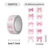 500 Sheets Per Roll of Cute Cartoon Pink Bow-shaped Sticker Decorative Stickers for Mobile Phones and Water Bottles, Water-resistant.
