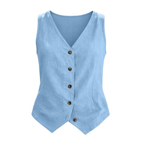 Lniane Topy Bez Rękawów dla Kobiet, Dekolt V, Rozpinane na Guziki, Styl Vintage, Odporne na Zmarszczki, Codzienne Topki do Biura, na Imprezę