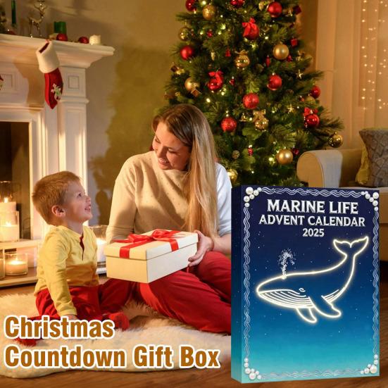 Ocean Life Advent Calendar 2025 24 Days Acrylic Underwater Themed Ornaments Christmas Countdown Box for Entertainment Parties
