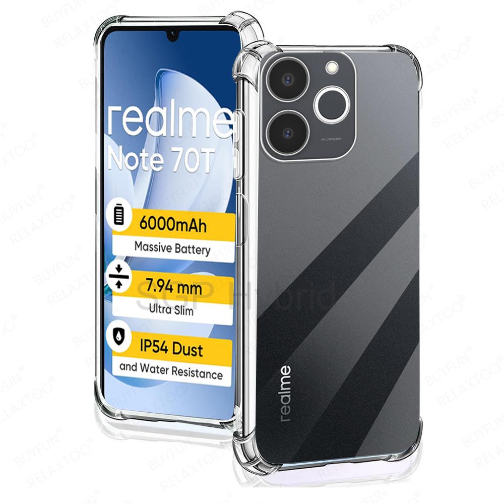 

Для Realme Note 70T Чохол Прозорий Силіконовий Задній Чохол RealmeNote70T Realmi Note70T 4G Глобальний Ударостійкий Funda М яка Оболонка TPU Coque Note 70T прозорий