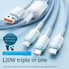 1PC Data Cable, Three-in-one Fast Charging, Braided One-to-three Charging Cable 6A, Suitable for Type-c Apple Android Car Phone
