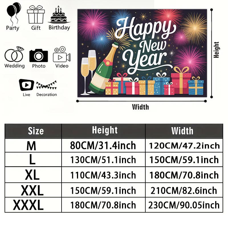 Party Backdrop New Year Fireworks Flat Champagne Multi Layered Celebrations Photo Booth Decor Front Door Decor