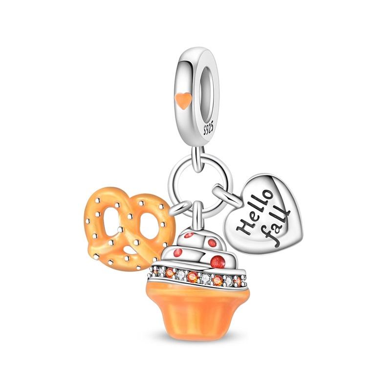 925 Silver Food Series Charms Beads Coffee Cup Bread Cake Ice Cream Pendant Fit Bracelet Necklace Women DIY Fine Gifts