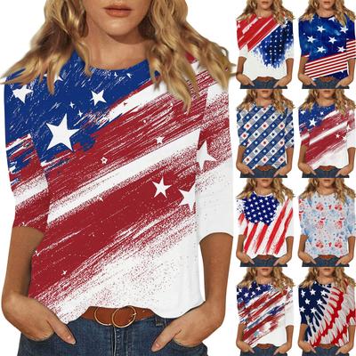 Women's Fashion Casual Round Neck Printed 3/4 T-shirt Top