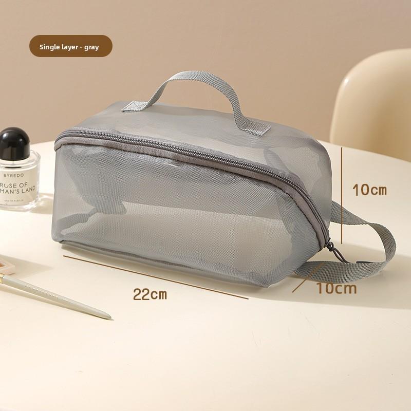 Multifunctional Nylon Travel Makeup Bag With Large Capacity And Mesh Clear Visibility For Home And Trips Gray S