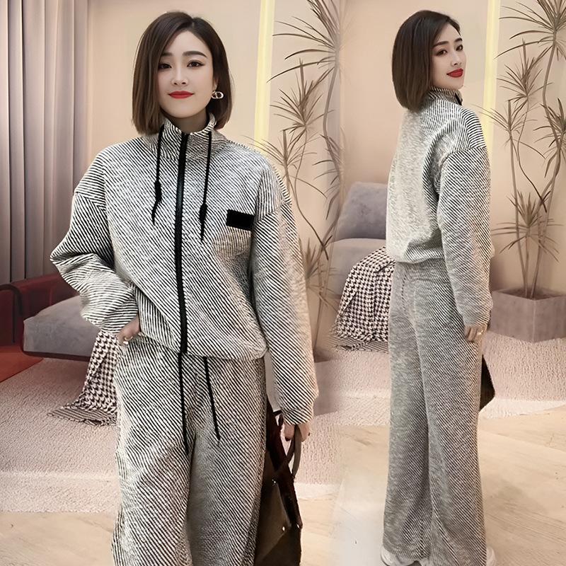 Dámská jednovrstvá ležérní mikina na zip Cardigan + kalhoty 2dílná sada