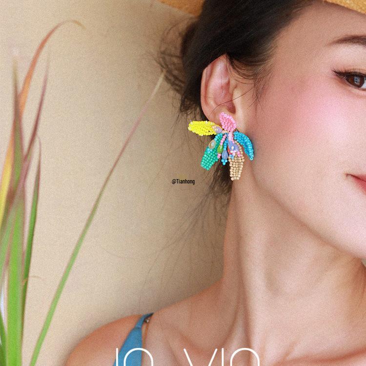 

Exquisite Yellow Flower Earrings: Bold Bohemian Summer Vacation Accessories Colored Non-Pierced Ear Clip