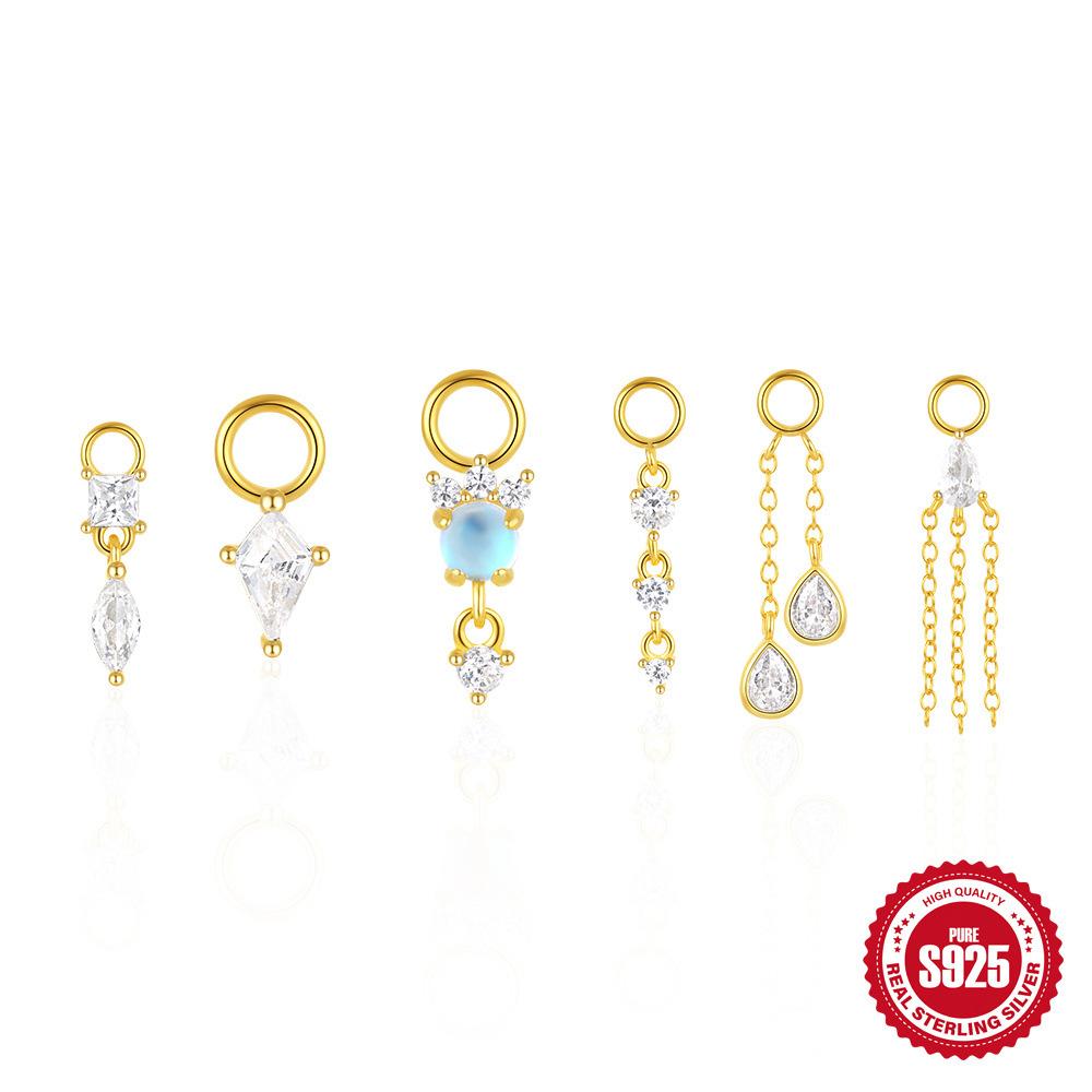 S925 Sterling Silver Bead Pendant Earrings Earrings Accessories Rhombus Zircon Charm Earrings Pendant Earrings