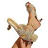 2026 Summer Rhinestone Square Toe High Heel Slides - Sequined, Plus Size, Outdoor Sandals
