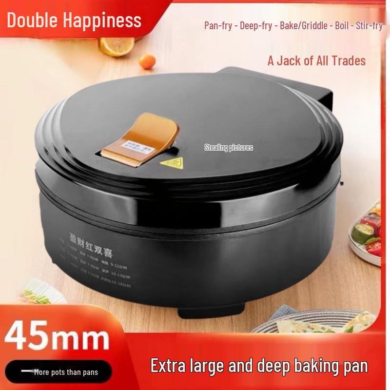 Electric Double-Sided Griddle: Enlarged Crepe & Pancake Maker with Deep Baking Tray.