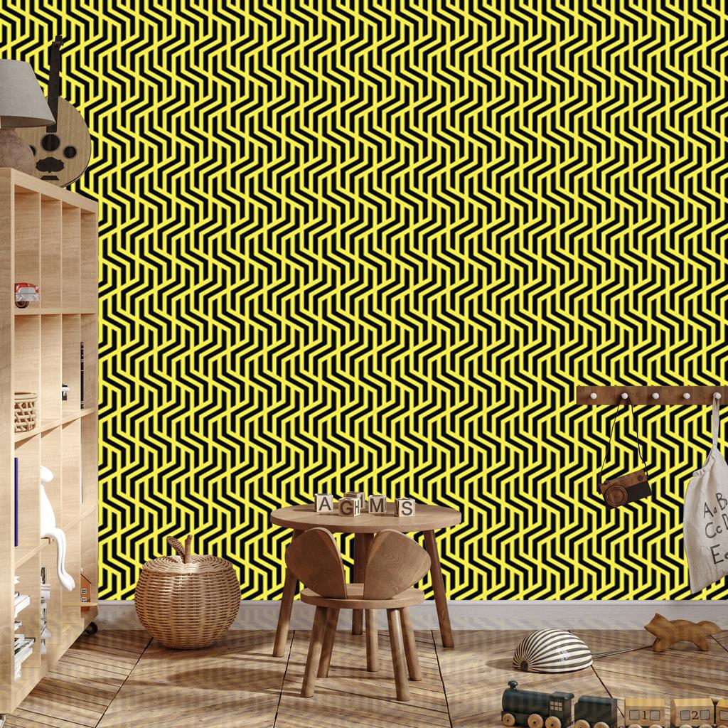 Wallpaper Geometric Pattern Yellow and Olive for Living Room and Bedroom 50x1000