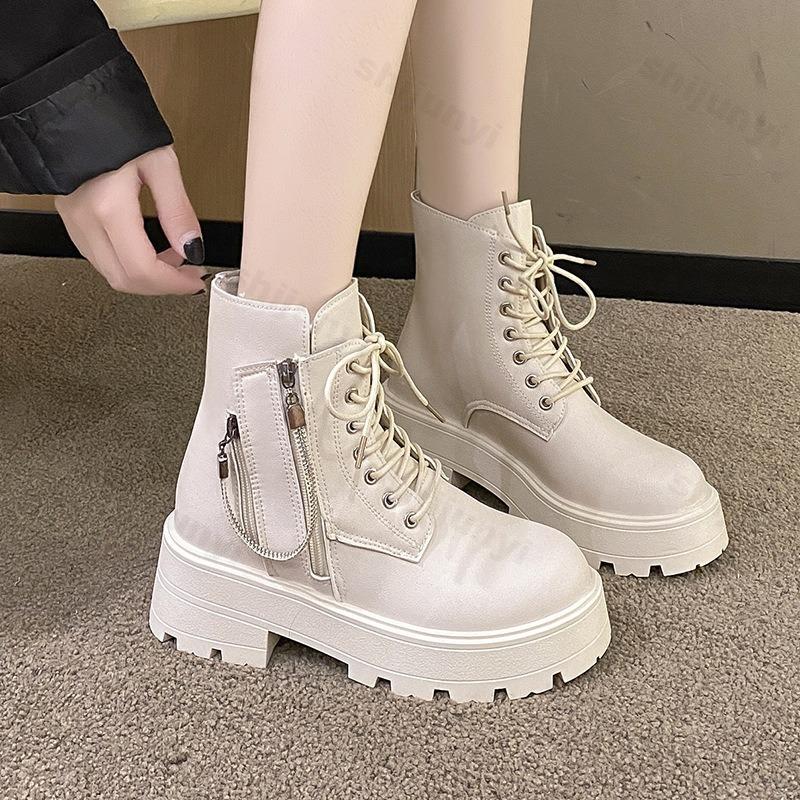 Fashion Women Ankle Boots Fashion 2025 Autumn Women Short Boots Women Platform Zipper Retro British Anti Slip Shoes Zipper Botas Mujer