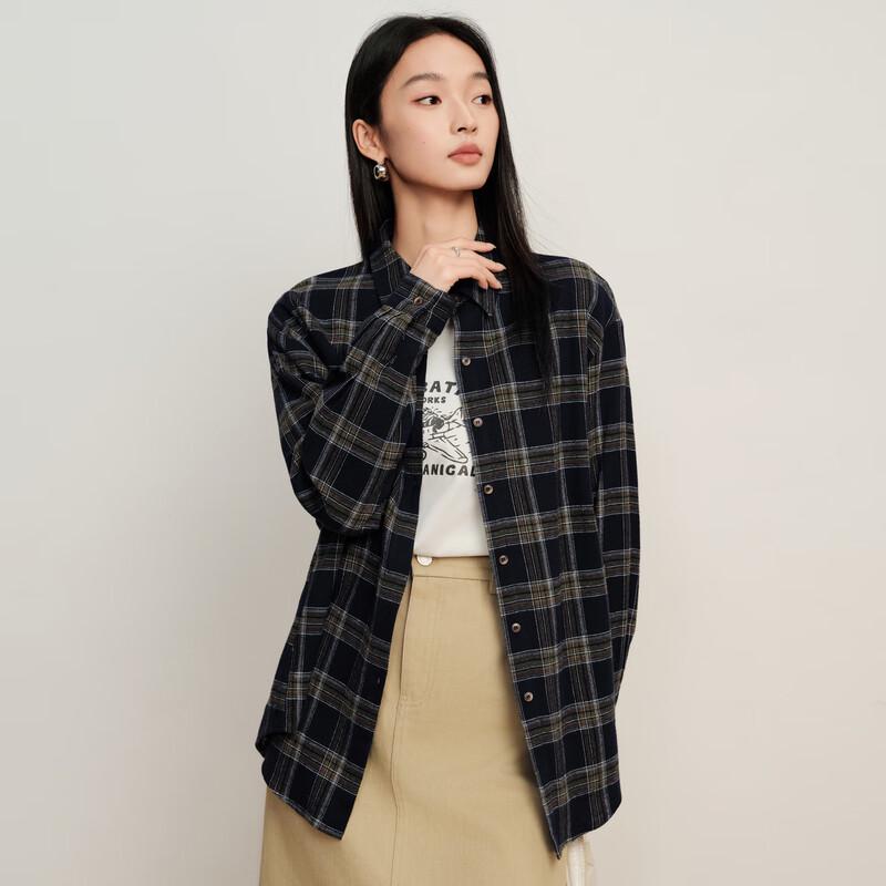 Elva's Island Women's Retro Brushed Plaid Long Sleeve Shirt