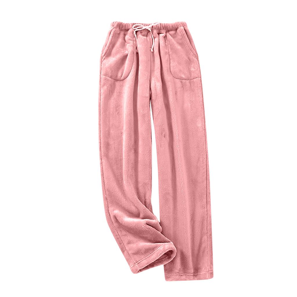 Women Pajama Pants Plush Sleep Pants Soft Elastic Waist Pajama Bottoms Color Pants With 2 Pockets