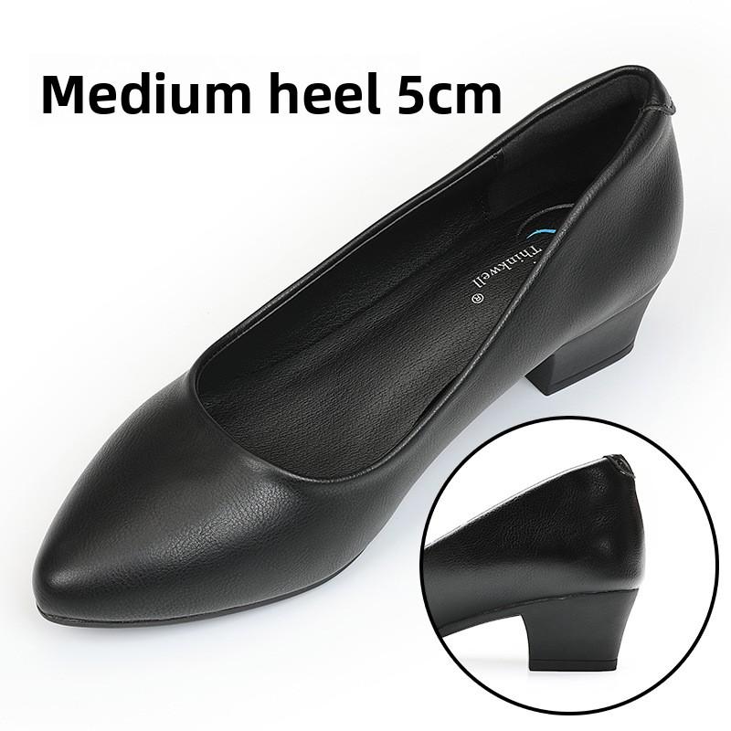 Arbeitsschuhe für Damen, Herbst- und Winterschuhe, Weiches Leder, Weiche Sohle, Flache Lederschuhe, Professioneller Blockabsatz, Mittelhohe Damenschuhe